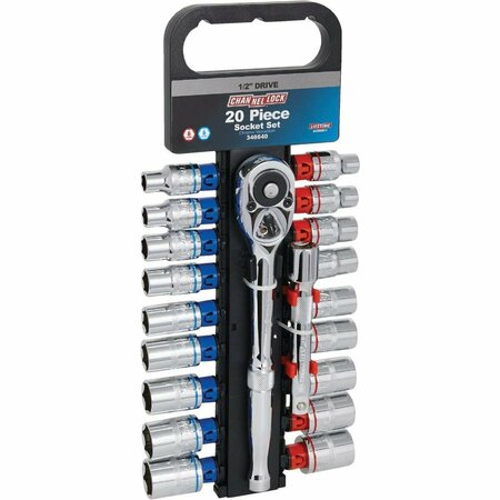 CHANNELLOCK Standard/Metric 1/2 In. Drive 6-Point Shallow Ratchet & Socket Set 20-Piece 346640